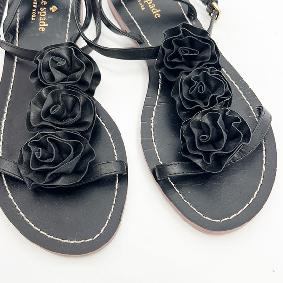 Kate Spade Caryl Black Sandals Roses Rosettes Black size 8 - Picture 3 of 9